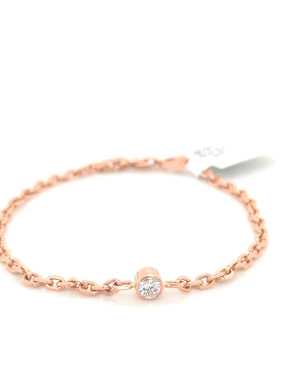 14K Rose Gold Bezel Diamond Solitaire Chain Bracelet 7" Inches 0.27ctw Diamond